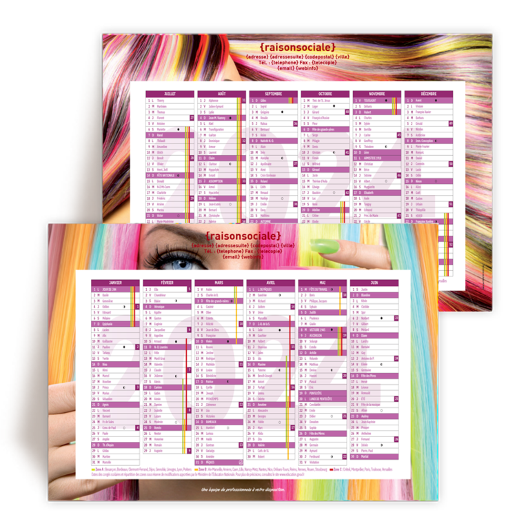 Personnaliser et commander Calendrier de banque 12 mois A4 2024 Coiffure et Beaut