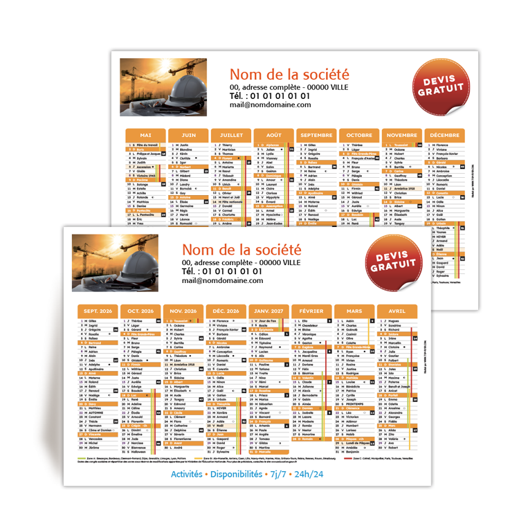 Commande � BIOT, Calendrier A5 16 mois 2026/2027 Artisans � personnaliser