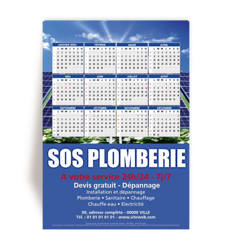 Personnaliser et commander Flyer calendrier 2024 pour SOS plomberie