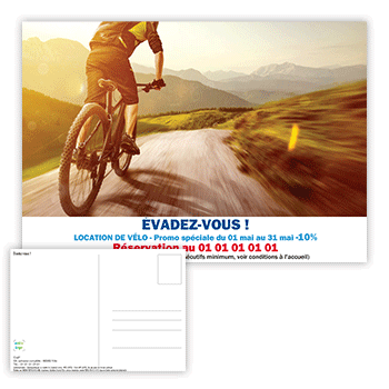 Personnaliser et commander Carte Postale pour location et randonnées en VTT ou vélo