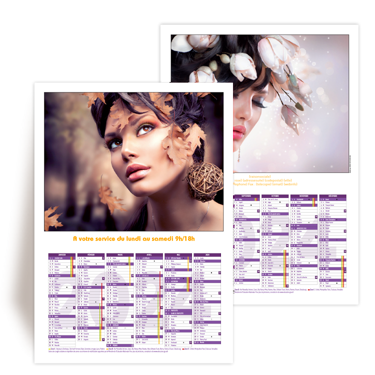 Personnaliser et commander Calendrier Mural A4 12 mois 2024 avec photos Coiffure et Beaut