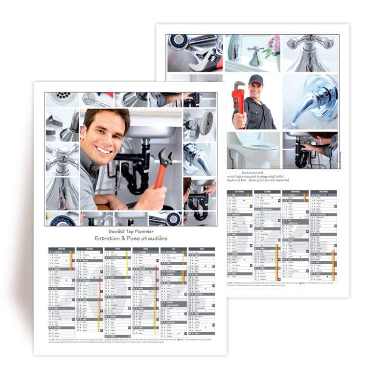 Personnaliser et commander Calendrier Mural A4 2024 12 mois avec photos Chauffage Artisans Plombiers