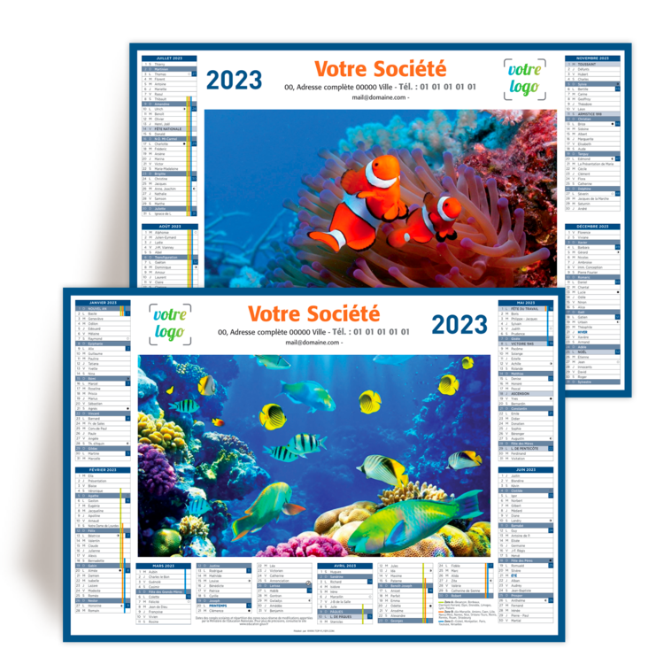 Personnaliser Calendrier illustr A4 2023 Poissons