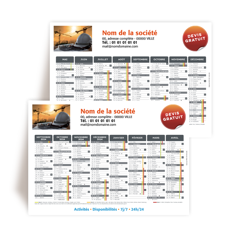 Personnaliser Calendrier A5 16 mois 2024/2025 Artisans  personnaliser