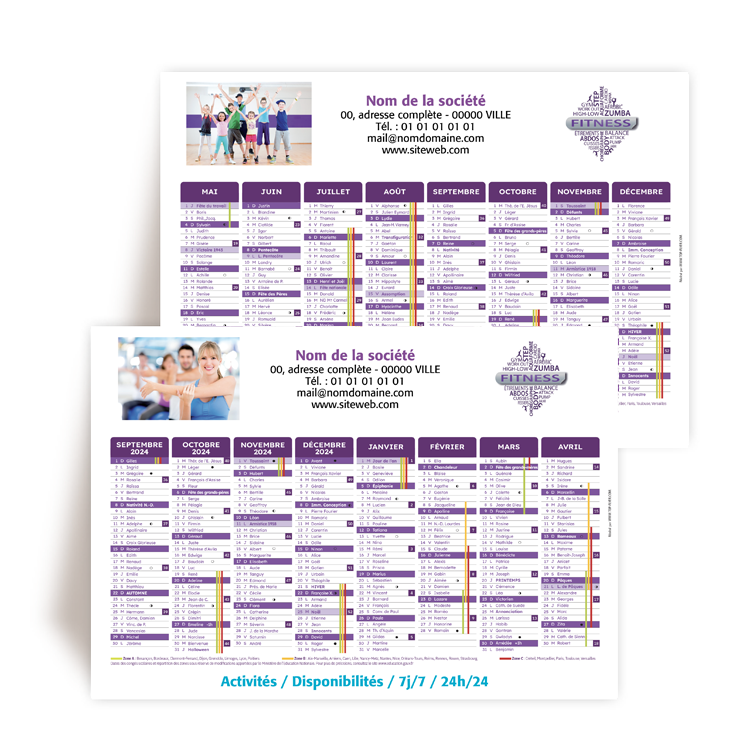 Personnaliser Calendrier A5 16 mois 2024/2025 Clubs de sport  personnaliser