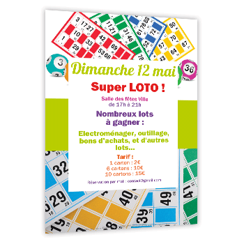 Jeux : Super loto bingo Création impression affiches flyers panneaux