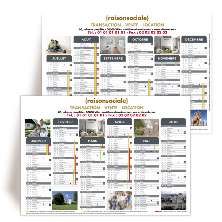 Personnaliser Calendrier de banque A5 12 mois 2025 Immobilier Transaction