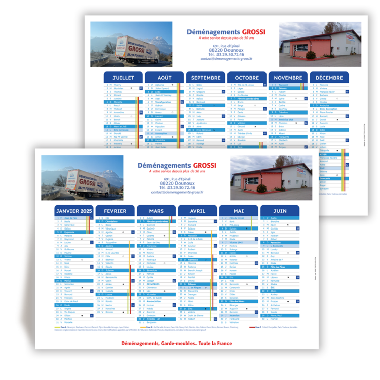 Personnaliser Demenageurs Grossi - calendrier A3 2025