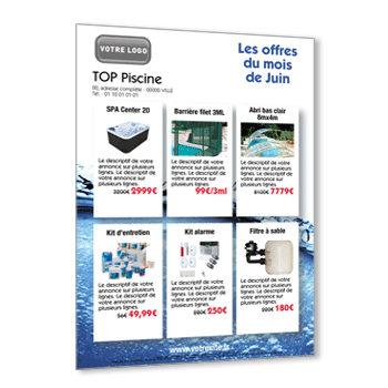 Personnaliser Flyer promo de liner, bche, abri, pompe de piscine