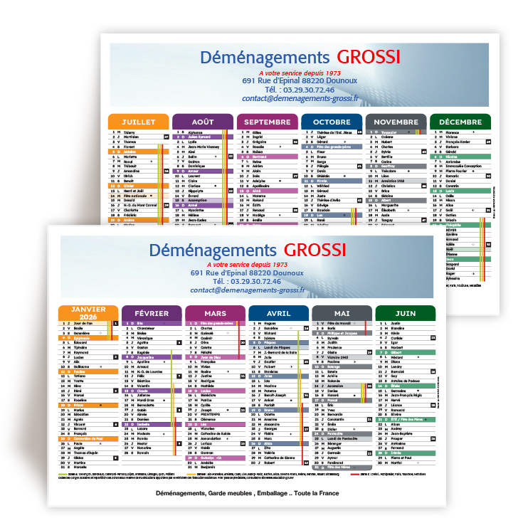 Demenageurs Grossi - calendrier A3 2026