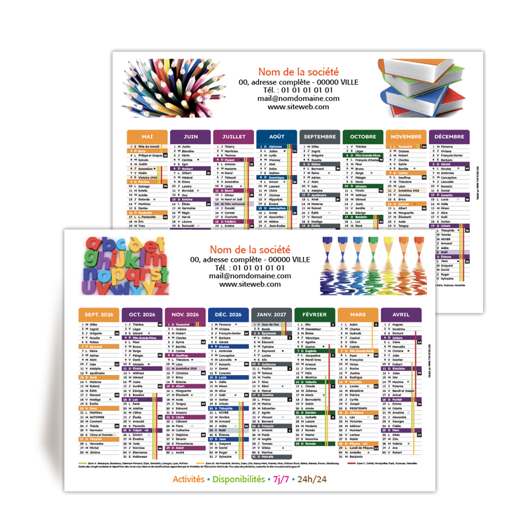 Calendrier A5 16 mois 2026/2027 Scolaire � personnaliser